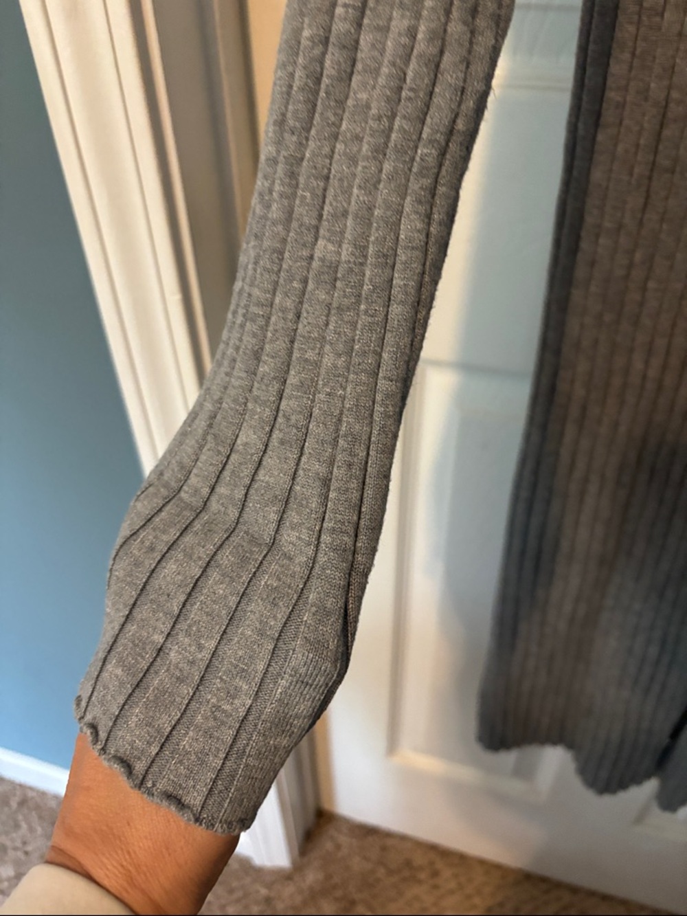 Long Ribbed Gray Button-Front Cardigan Sweater - Picture 5 of 6